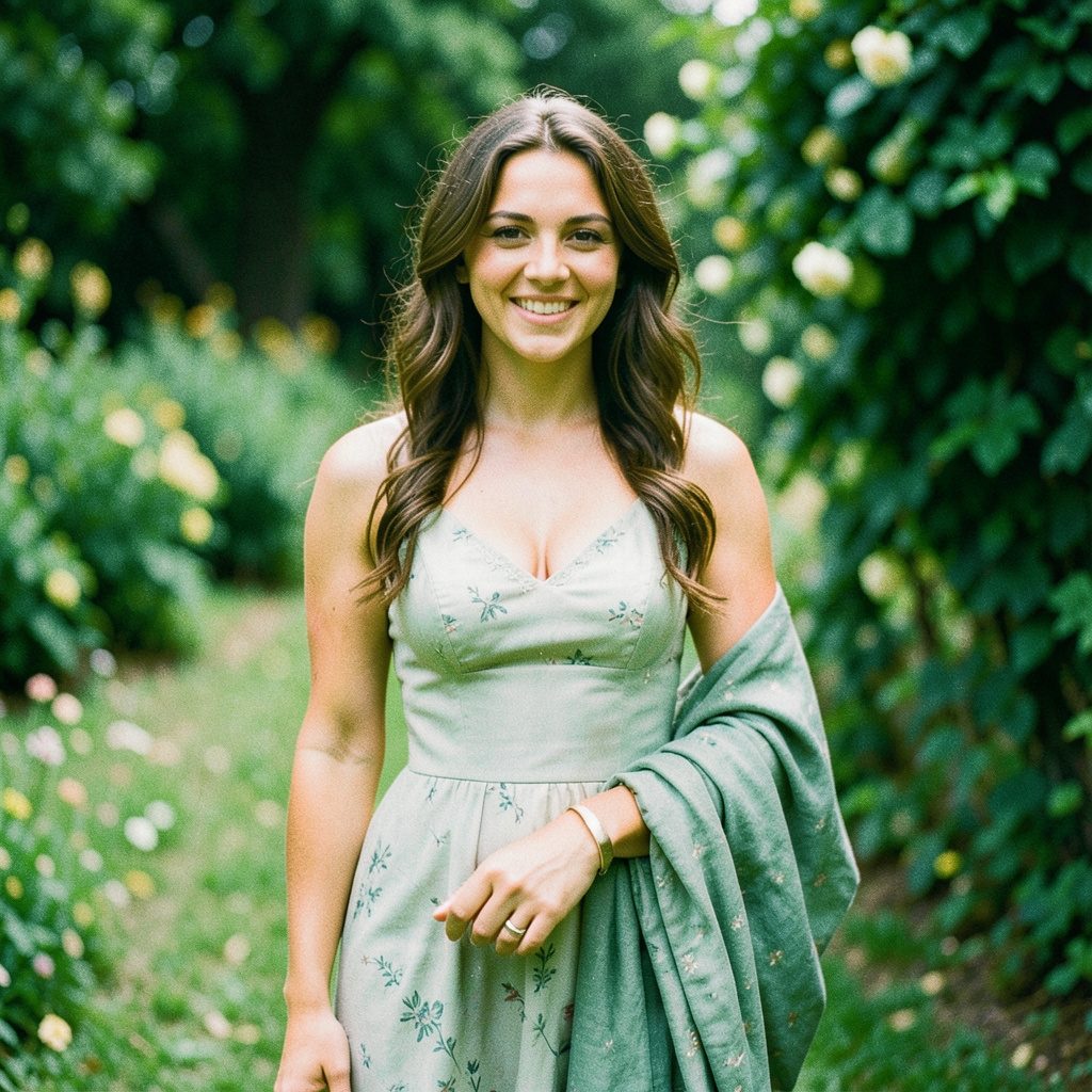 A bride trying on a wedding dress in a boutique, soft natural light, warm cream and blush tones.